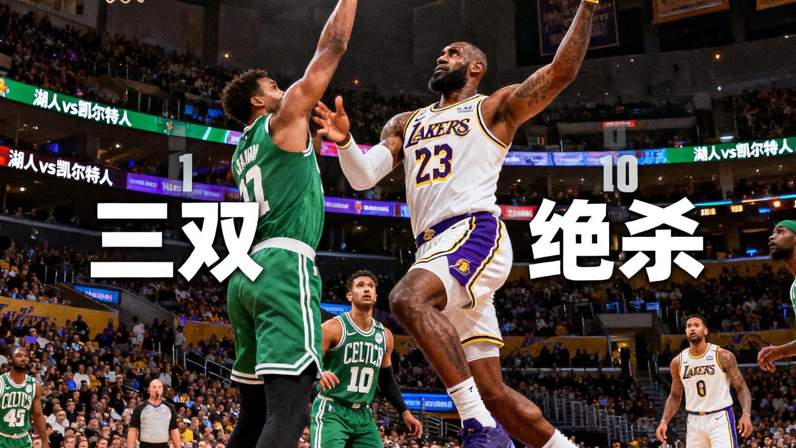 詹姆斯在对阵凯尔特人比赛中获得三双并完成绝杀